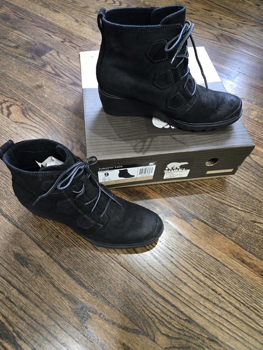 Sorel Toronto Wedge Lace Up Black Boots Booties Size 9